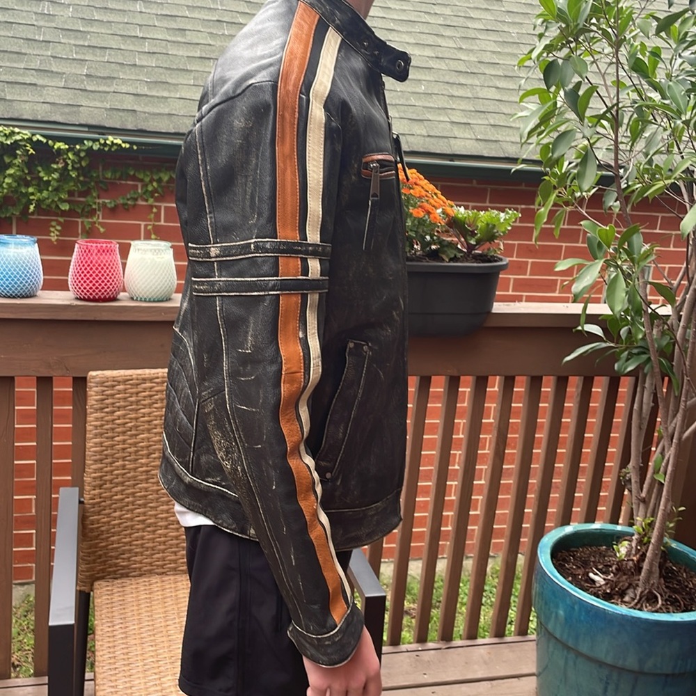 🎉HOST PICK🎉 Vintage Report Collection Racer Motorcycle Distressed Leather Jacket - Picture 2 of 14